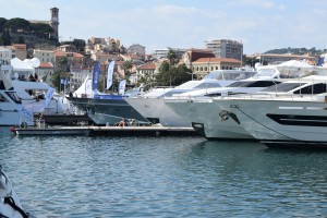 Yachts in the harbor at Cannes, France. Many are used by companiers to help promote their businesses and host parties.