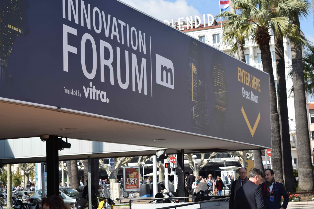 An exterior of the entrance to MIPIM 2016 at the Palais des Festivales in Cannes, France. 
