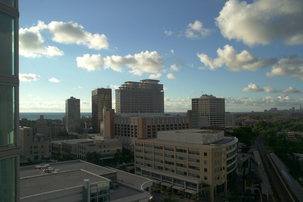 Evanston - a view of Chicago on the right. The building in the center is under construction.
