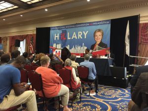 Delegates and policymakers from Illinois attend a meeting in Philadelphia as part of the Democratic National Convention.