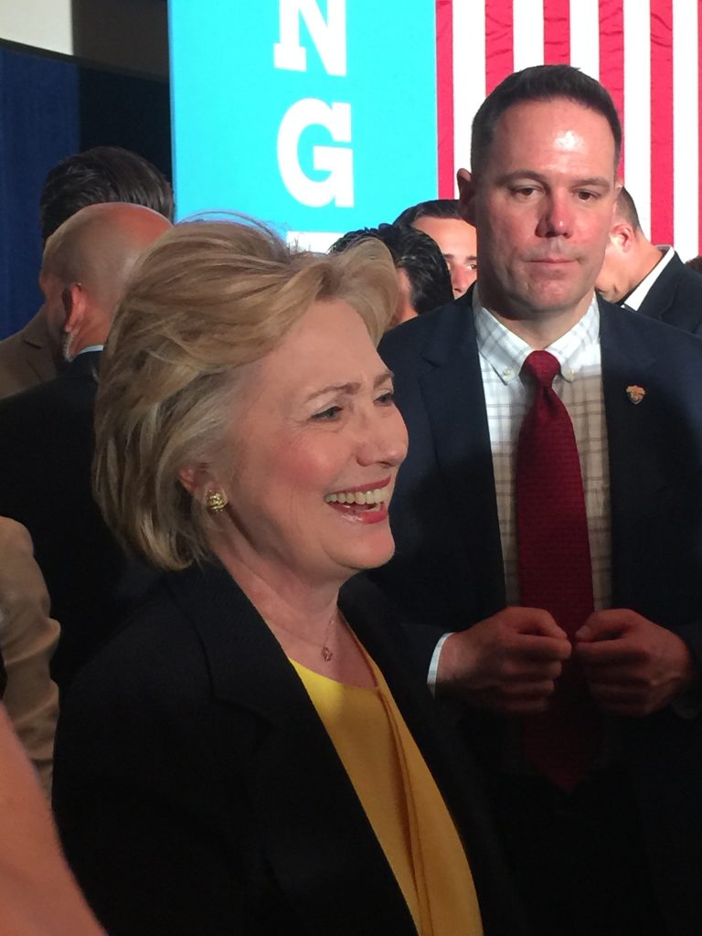 Presumptive Democratic nominee Hillary Clinton greets supporters at a speech given at the Old State Capitol in Springfield, July 13, 2016. Photo: Ann Londrigan.