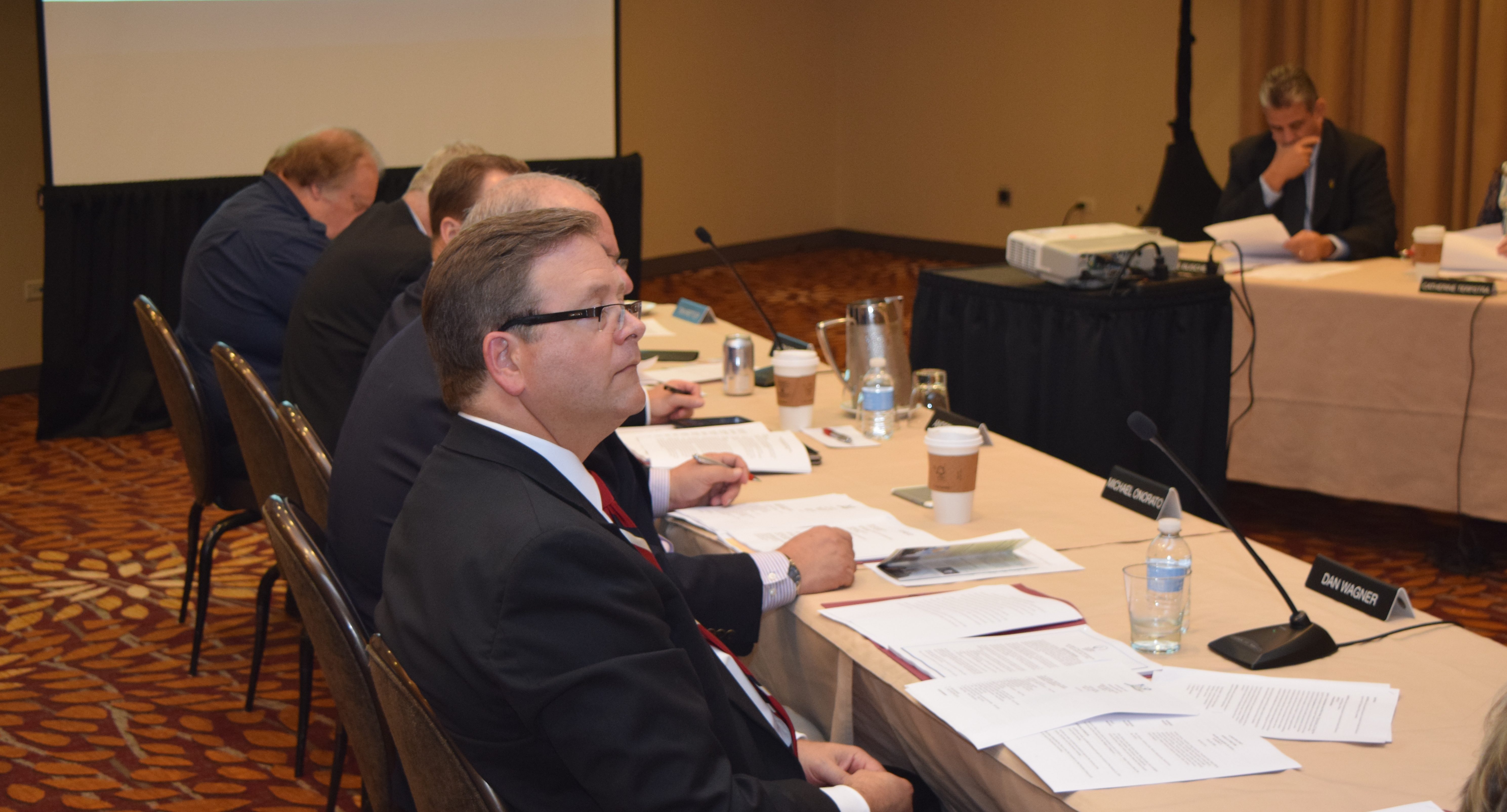 REALTOR® Dan Wagner listens as the board prepares to vote to name him to the leadership team of Illinois REALTORS® as treasurer on Thursday, Oct. 6, 2016. Photo: Jon Broadbooks