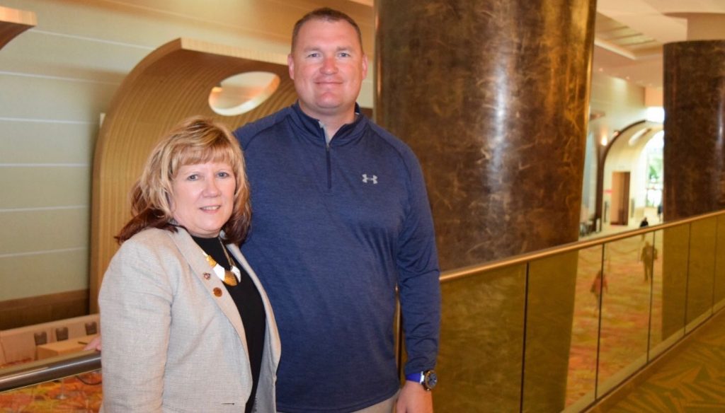 REALTOR® Association of Southwestern Illinois Association Executive Deb Frazier, left, and Illinois REALTORS® Executive Vice President Luke Bell have earned the REALTOR® Association Certified Executive designation. Photo: Jon Broadboks