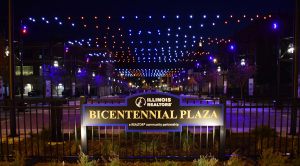 Bicentennial Plaza lights at night