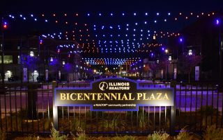 Bicentennial Plaza lights at night