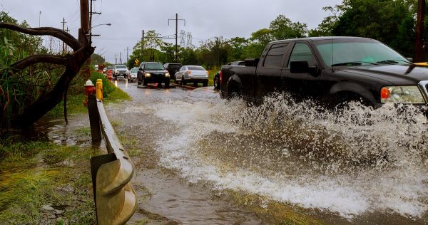 Vehicles on flooded roads