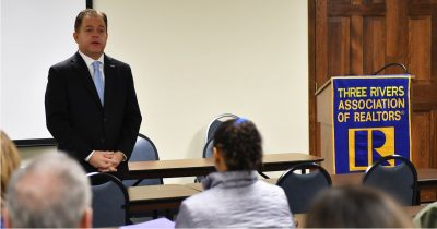 Romeoville Mayor John Noak speaks to REALTORS® in Joliet.