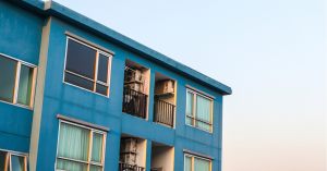 Blue condomium building