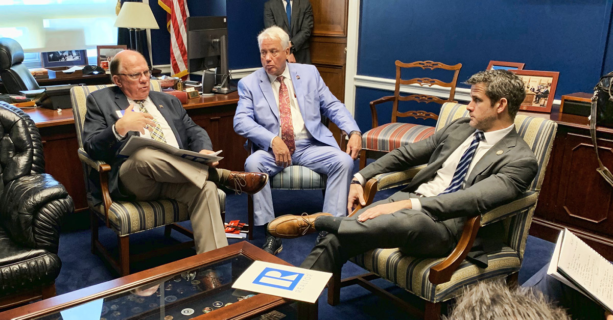 Ed Neaves meets with U.S. Rep. Adam Kinzinger in Washington, D.C., during visits by Illinois REALTORS® to Capitol Hill to lobby on industry issues and private property rights. "Advocacy is the number one program we have," he says.