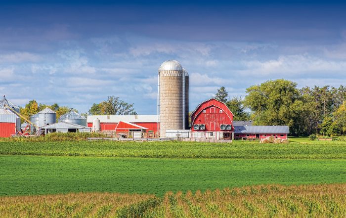 Farm photo of barn and field
