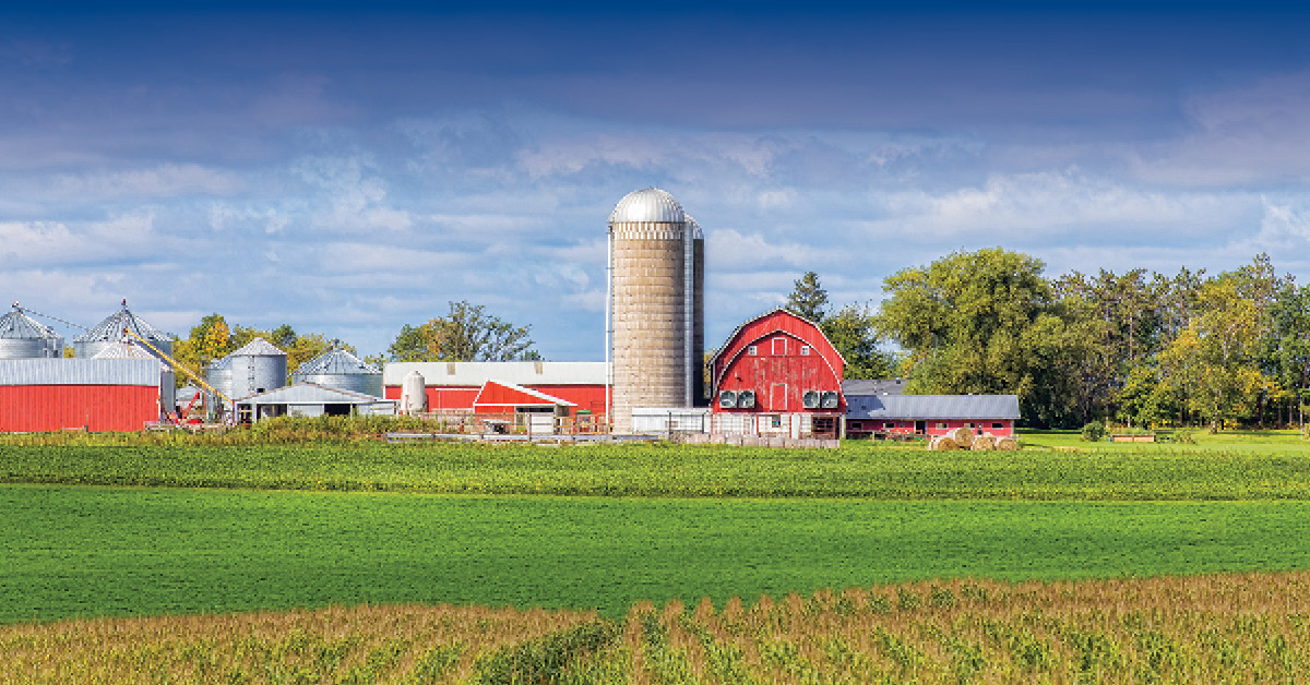 Farm photo of barn and field