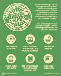 Icons and brief descriptions of ideas for National Cut Your Energy Costs Day