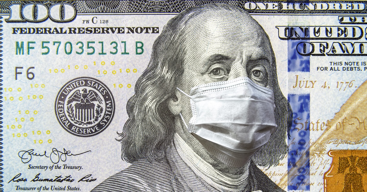Covid 19 Coronavirus In Usa, 100 Dollar Money Bill With Face Mask ...