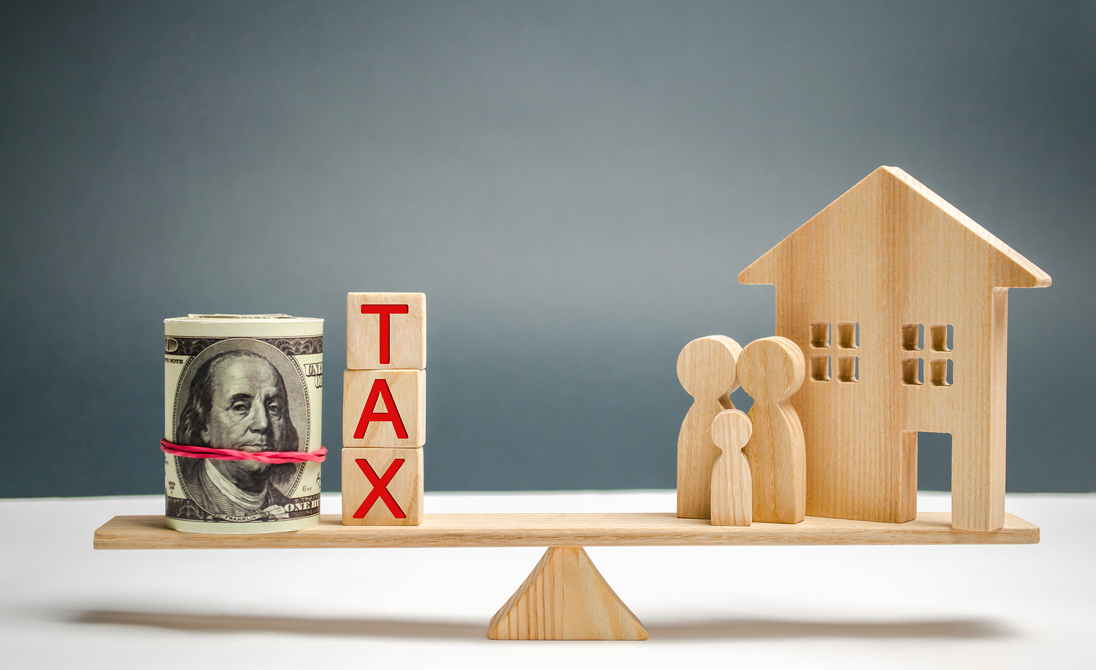 Bigstock tax and wooden house and family